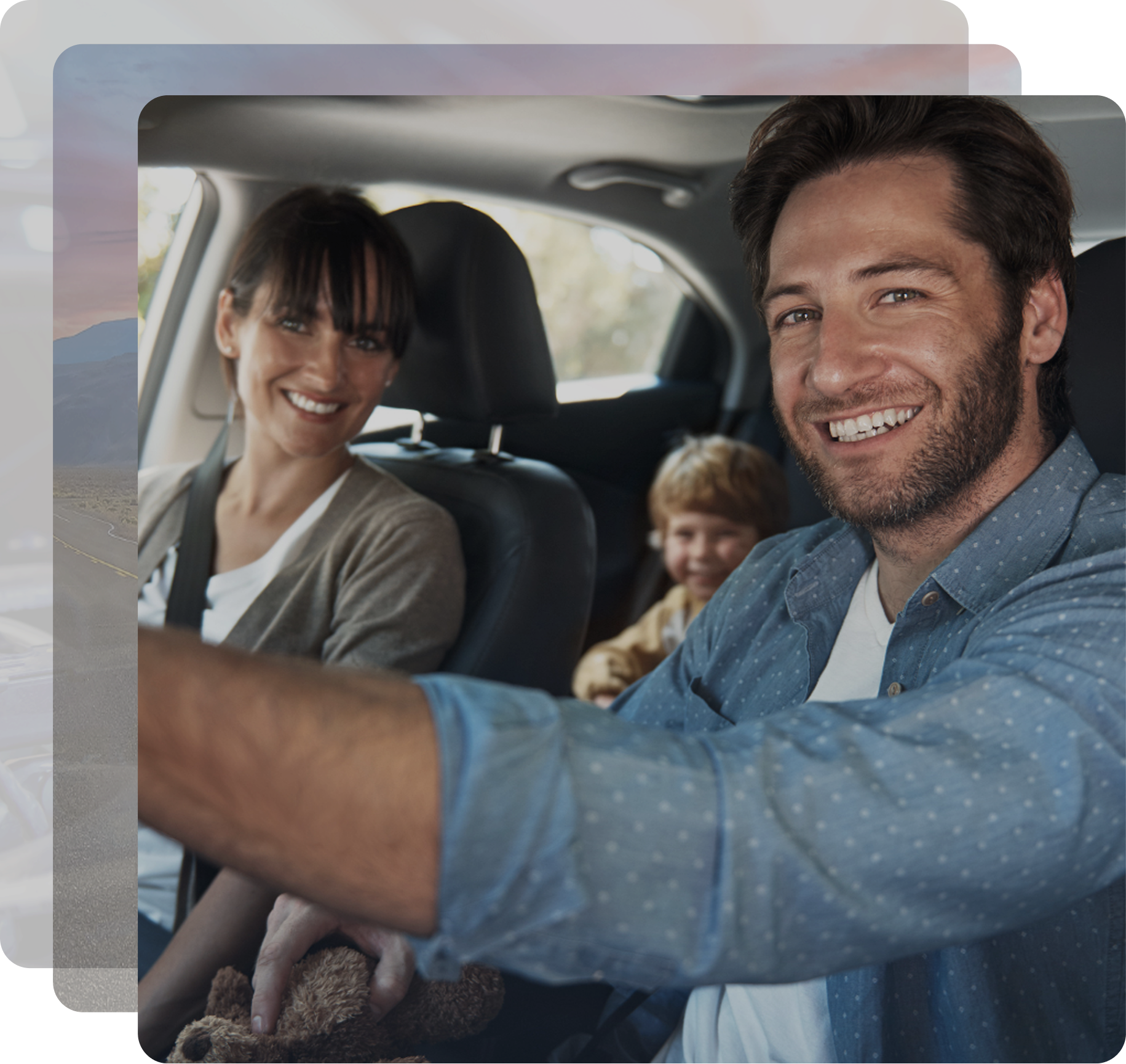 Happy family in a car